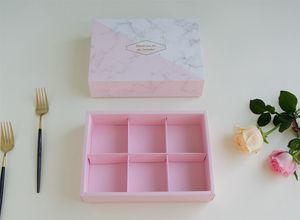 Geschenkboxen aus rosafarbenem Marmorpapier, Kekskuchen, Verpackungsbox mit Kunststoff-PVC-Fenster, Süßigkeiten, Kekse, Schokolade, Papierkarton
