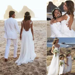 2018 Boho Beach Chiffon Lace Wedding Dresses Sexy Backless Scoop Ruched Long Bohemian Bridal Gowns Custom Made From China EN1206