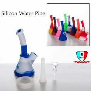 Tubulação de água de silicone fumar acessórios diâmetro 70mm cores misturadas incluindo tigela de vidro + silicone para baixo ladrão de vidro bong plataformas