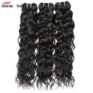 Ishow 8-28inch Water Wave Hair Extensions 3/4/5Pcs Wholesale Brazilian Hair Weave Bundles for Women All Ages Natural Color Black