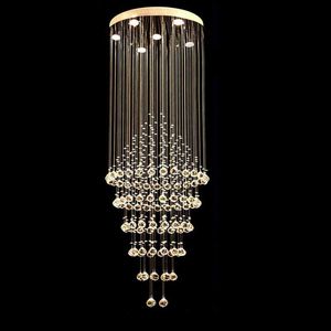 Modern LED-ljuskrona Ljusklart K9 Crystal Lighting Rain Drop Hängande lamparmaturer D60cm H180cm 8 GU10 Spola taklampor