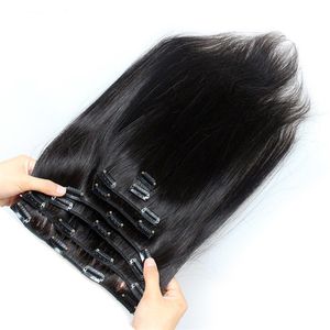 10-Zoll-24-Zoll-Clip-in-Echthaarverlängerungen, 7 Stück/Set, 100 g, natürliche Farbe, doppelter Schuss, Clip-in-Remy-Haar, glatt