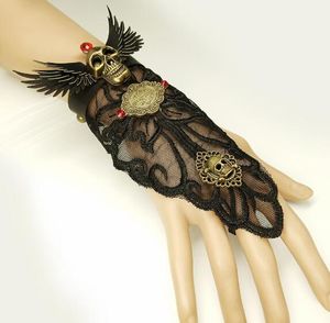 Heiße europäische und amerikanische Vintage-Schädel-Kopf-Flügel, schwarze Spitze, weibliches Armband, personalisierte Handschuhe, Halloween-Mode, klassisch, exquisit
