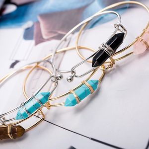 Creative Healing Crystals Bracelets Amethyst Rose Quartz Bead Bracelet Point Women Natural Stone Bangle Cuff Jewelry
