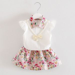 Barn blommor outfits tjejer topp + blommiga kjolar 2st / set 2018 sommar baby kostym boutique barn kläder sätter 2 färger c3837