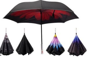 6 färg ny design LED inverterad resa omvänd paraply bilar varning med ficklampa för natt säkra gåvor flash paraply dhl fedex gratis