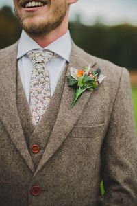 Vinter mode brun tweed brudgum tuxedos notch lapel två knapp män bröllop tuxedos utmärkt män middag fest kostym (jacka + byxor + slips + väst) 98