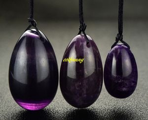 3 sztuk / zestaw wiercony Naturalny Ametyst Kryształ Yoni Kegel Keegel Ćwiczenia Crystal Healing Reiki Chakra Jade Jajko dla kobiet Opieka zdrowotna