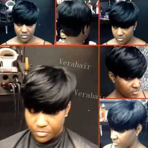 100% Brazilian Virgin Hair Glueless Machine Made Wig Natural Color Short Bob human hair Pixie cut Wigs