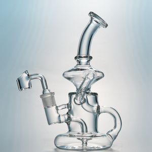 Klein Tornado Percolator Glass Bong Hookahs 8 tum Recycler Water Pipes 14mm kvinnliga fog olje riggar med kvarts banger eller skål HR024