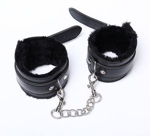 Bondage Black Faux Leather escravo anel de mão Handcuffs