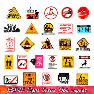 50 PCS Waterproof Warning Road Computer Warning Sign Stickers Car Home Decoration Child Adults DIY Computer Water Cup Racket Creative Gifts