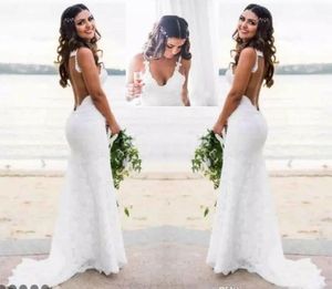 Country Beach Full Lace Bridal Sleeveless Bohemian Dresses Backless Wedding Gowns Straps V Neck Spaghetti Robe De Mariage 0509 0510