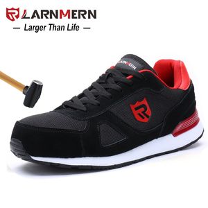 Larnmern الرجال الصلب تو أحذية السلامة عارضة تنفس من جلد الغزال العمل الأحذية للرجال واقية البناء الأحذية حذاء