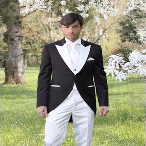 Morning Style Black Tailcoat Mężczyźni Ślub Tuxedos Znakomity Groom Tuxedos Groomsmen Men Dinner Prom Ceremonial Dress (Kurtka + spodnie + krawat + kamizelka) 58