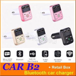 Mais barato CAR B2 Multifunções Transmissor Bluetooth 2.1A Dual USB carregador de Carro FM MP3 Player Car Kit Suporte TF Cartão Handsfree + caixa de varejo