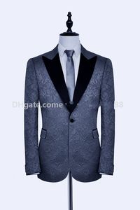 Custom Made Gri Paisley Damat Smokin Doruğa Yaka Yan Vent Erkekler Parti Groomsmen Suits Mens İş Takımları (ceket + Pantolon + Kravat) NO; 27