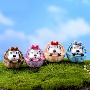 Carino cucciolo in bowknot in miniatura fata giardino decorazione rotonda basso cestino a mano resina bambola giocattolo accessorio muschio terrarium micro paesaggio