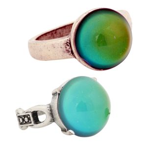 Green Stone Silver Plated Mood Rings High Quality Bohemia Retro Color Change Ring Size 7/8/9 RS036-041