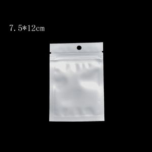 7.5 * 12cm 200PC / Lot Liten Liten Klar Front Vit Zip Lock Plast Packaging Pouch Bag Retail Självförsegling Laddare Storage Poly Bags