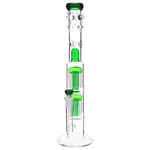 Hookahs Wholesale Glass Bong 18.8mm joint two layer 8-arms dome perculator bongGreen/Bule color Random water pipes big bongs dab rig