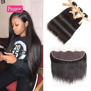 Feixes de Cabelo Humano Em Linha Reta brasileira Com 13x4 Lace Frontal Barato Tecer Cabelo Virgem Com Frontal Não Transformados Extensões de Cabelo Brasileiro