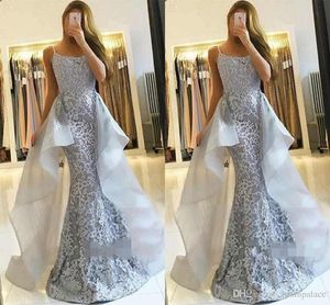 Argento 2019 New Fashion Sirena Abiti da sera da ballo Spaghetti Cinghie Applique in pizzo Lunghezza pavimento Abito formale Abiti da ballo Robes de bal