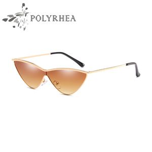 2021 Arrival Women Sunglasses Triangle Small Cat Eye Sun Glasses Brand Designer Shiny Gold Frame Laser Logo Top Quality With Box