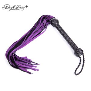 DAVYDAISY 65 cm Roxo Couro Real Rainha Chicote Flogger Role Play Sex Tortura BDSM Bondage Acessórios Adultos Do Sexo para Casais AC004 Y18101501