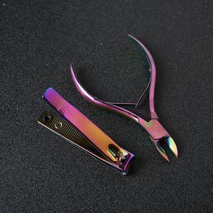Ingrosso Moda Colorful Rainbow chiodo dell'acciaio inossidabile cuticola Scissor pinza della cuticola del tagliatore morte della pelle Remover Manicure Tools