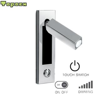 Luzes de parede do diodo emissor de luz de Topoch Lâmpada semi-embutida Touch Durming / ON / OFF Feixe estreito 3W Head Incita 90degree Esquerda / Direita / Forward Chrome Finish