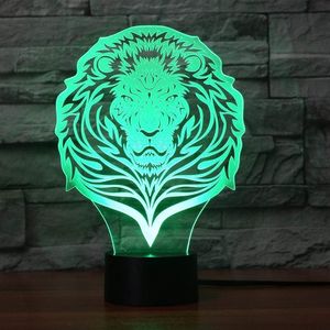 3d Lion Animal Night Light Touch Table Desk Optisk Illusion Lampor 7 Färg Byte Ljus Heminredning Xmas födelsedagspresent