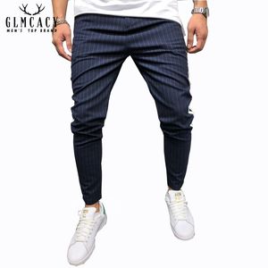 Men's Ankle Pants Streetwear Side Stripes Checkered Trousers Casual Slim Fit Street Fashion