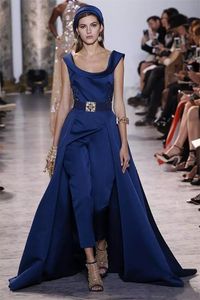 Fashionable detachable skirt evening dress prom banquet party blue jumpsuit