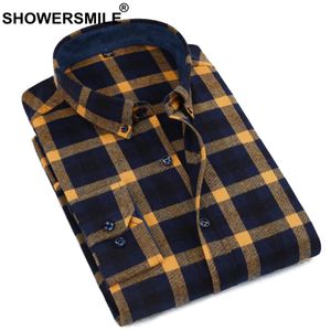 SHOWERSMILE Yellow Plaid Shirt Men Cotton Red Checkered Shirt Male Slim Fit Casual Long Sleeve Autumn Winter Clothing New