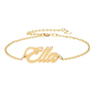 Placa de identificação ella 18k banhado a ouro aço inoxidável nome pulseiras carta charme pulseiras para mulheres personalizado charme presente de natal