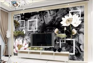 Papel de Parede 3Dカスタム写真壁画壁紙モダンな抽象的な正方形蓮の花アートリビングルームテレビ背景壁3D