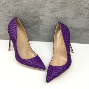 Ny 12 cm Ultra High Heel Purple Serpentine Thin Heel Pointed High Heels Fashion Sexy Grunt Mouth Bankett Kvinnors Skor