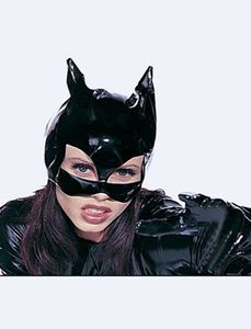 Wholesale black cat leather mask for sale - Group buy Fantasia Women Sexy Black Faux Leather Catwomen Mask Halloween Cosplay Cat Mask Masquerade Carnival Party Half Face Mask