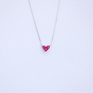 Japanese S925 Sterling Silver Lovely Red Mini Ruby Heart-shaped Short Necklace Friendship Pendant Flash Sale Jewelry