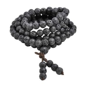 Pietra lavica naturale Pietra preziosa curativa 108 Perline di preghiera buddista Collana con bracciale Mala tibetano