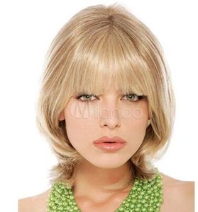 Jak ludzkie włosy! Mody w stylu miejskim kobiety krótkie proste blond peruki