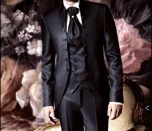 Fashionable Six Buttons Black Groom Tuxedos Groomsmen Best Man Blazer Mens Wedding Suits (Jacket+Pants+Vest+Tie) H:738