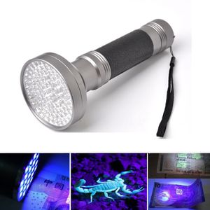 Schwarz Silber 395–400 nm 100 LED UV-Taschenlampe Schwarzlicht Skorpion Superhelle Erkennungstaschenlampe Tragbarer Gelddetektor mit violettem Licht