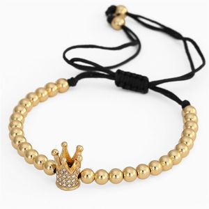 Handgjorda kvinnor Favorit Crystal Gold Crown Beads Link Armband Design Koppar Armband för gåva