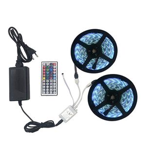 5M 또는 10M 5050 SMD RGB LED 스트립 조명 String Ribbon 크리스마스 장식 램프 Tape + 44Keys Remote Controller + Power Adapter Kit