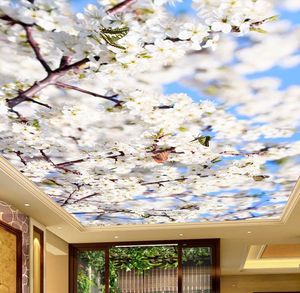 Photo Photo 3D Soffitto murales Carta da parati Pesca Blossom Farfalla Pittura 3D murales sfondi gratuiti per pareti 3D