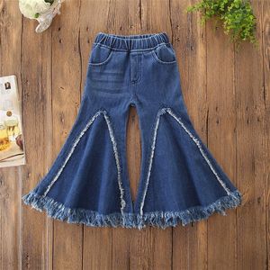 Vestiti della neonata Moda Elastico in vita Jeans a zampa Pantaloni a gamba larga con nappe Pantaloni larghi per bambini Pantaloni in denim Toddler Kids Girls Jeans 1-5T