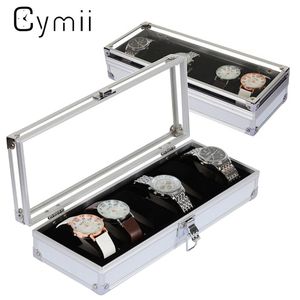 Cymii Watch Box Case 6 Grid Insert Slots Gioielli Orologi Display Storage Box Case Orologio in alluminio Decorazione gioielli233S