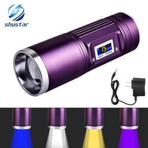 Lanterna LED de pesca recarregável 4 x Q5 LED Tocha impermeável azul / roxo / amarelo / branco Luz 12 modos com carregador DC